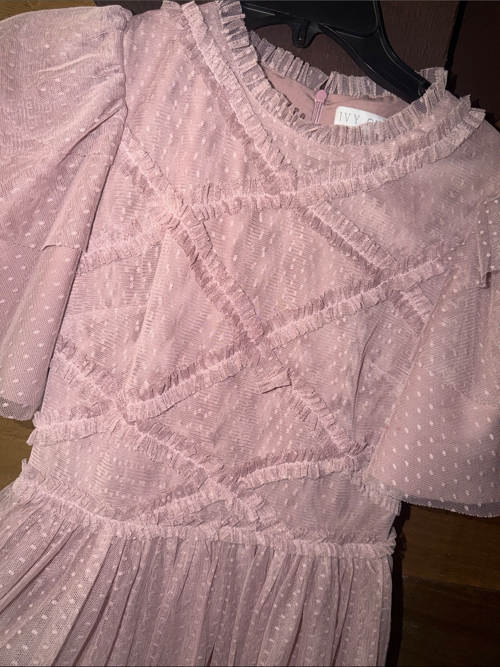JessaKae Dusty Pink Ruffle Swiss Dot Dress